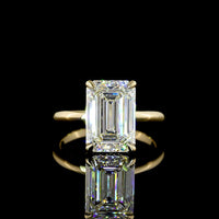 14K Yellow Gold Hidden Halo Ring with 5.09 Carat Emerald Cut Lab Diamond and 0.17 Carat Brilliant Cut Lab Diamond Accents - 5.26 Carat Total Weight - Covaloro Fine Jewelry