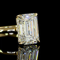 14K Yellow Gold Hidden Halo Ring with 5.09 Carat Emerald Cut Lab Diamond and 0.17 Carat Brilliant Cut Lab Diamond Accents - 5.26 Carat Total Weight - Covaloro Fine Jewelry