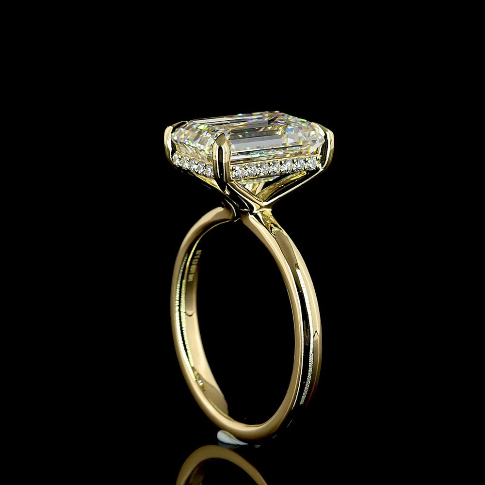 14K Yellow Gold Hidden Halo Ring with 5.09 Carat Emerald Cut Lab Diamond and 0.17 Carat Brilliant Cut Lab Diamond Accents - 5.26 Carat Total Weight - Covaloro Fine Jewelry