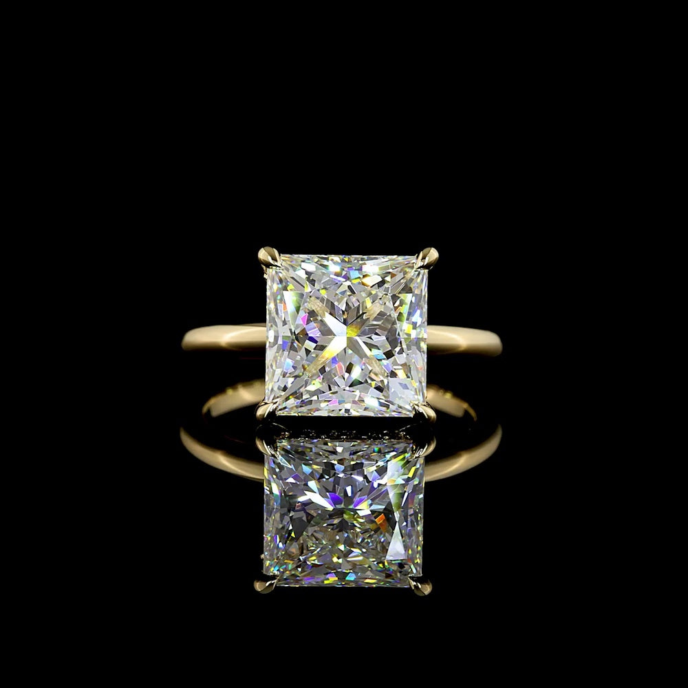 14K Yellow Gold Hidden Halo Ring with 5.09 Carat Princess Cut Lab Diamond and 0.12 Carat Brilliant Cut Accents - 5.21 Total Carat Weight - Covaloro Fine Jewelry