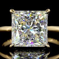 14K Yellow Gold Hidden Halo Ring with 5.09 Carat Princess Cut Lab Diamond and 0.12 Carat Brilliant Cut Accents - 5.21 Total Carat Weight - Covaloro Fine Jewelry