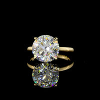 14K Yellow Gold Hidden Halo Ring with 5.15 Carat Round Brilliant Cut D VVS2 Lab Diamond and 0.10 Carat Accent Diamonds - Total 5.25 Carats - Covaloro Fine Jewelry