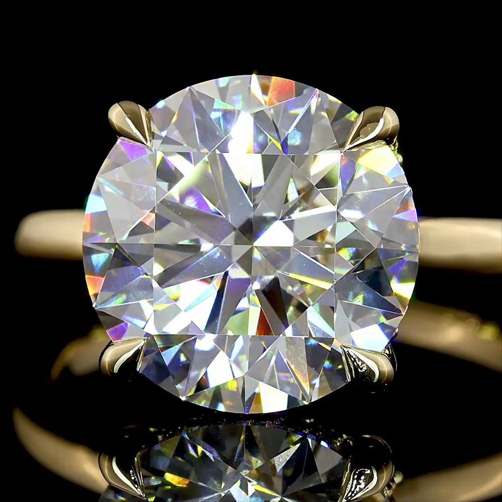 14K Yellow Gold Hidden Halo Ring with 5.15 Carat Round Brilliant Cut D VVS2 Lab Diamond and 0.10 Carat Accent Diamonds - Total 5.25 Carats - Covaloro Fine Jewelry
