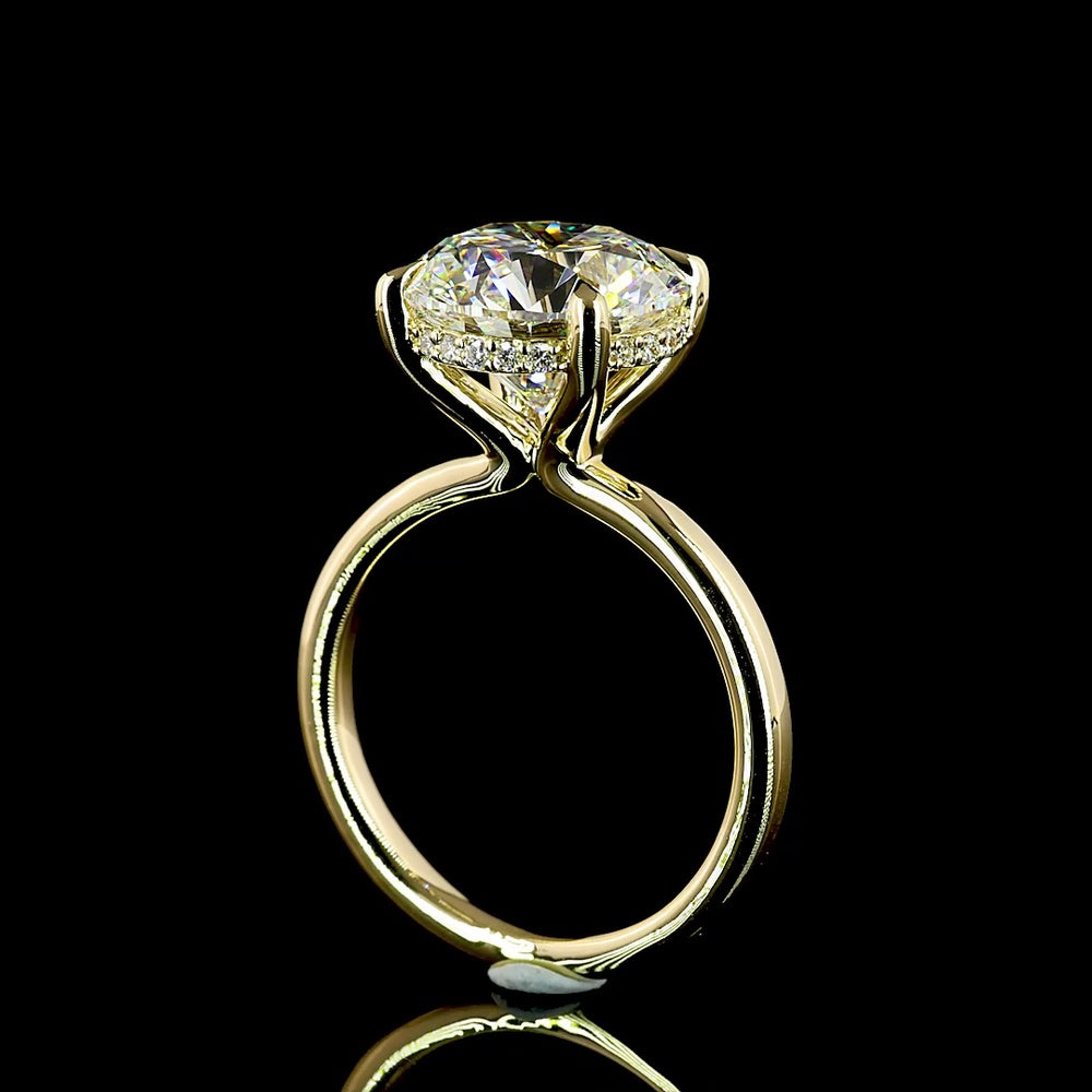 14K Yellow Gold Hidden Halo Ring with 5.15 Carat Round Brilliant Cut D VVS2 Lab Diamond and 0.10 Carat Accent Diamonds - Total 5.25 Carats - Covaloro Fine Jewelry