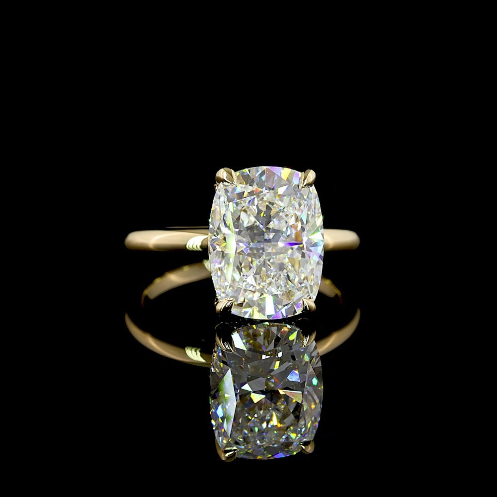 14K Yellow Gold Hidden Halo Ring with 5.20 Carat Cushion Brilliant Lab Diamond and 0.14 Carat Round Diamond Accents - IGI Certified E VVS2 - Covaloro Fine Jewelry