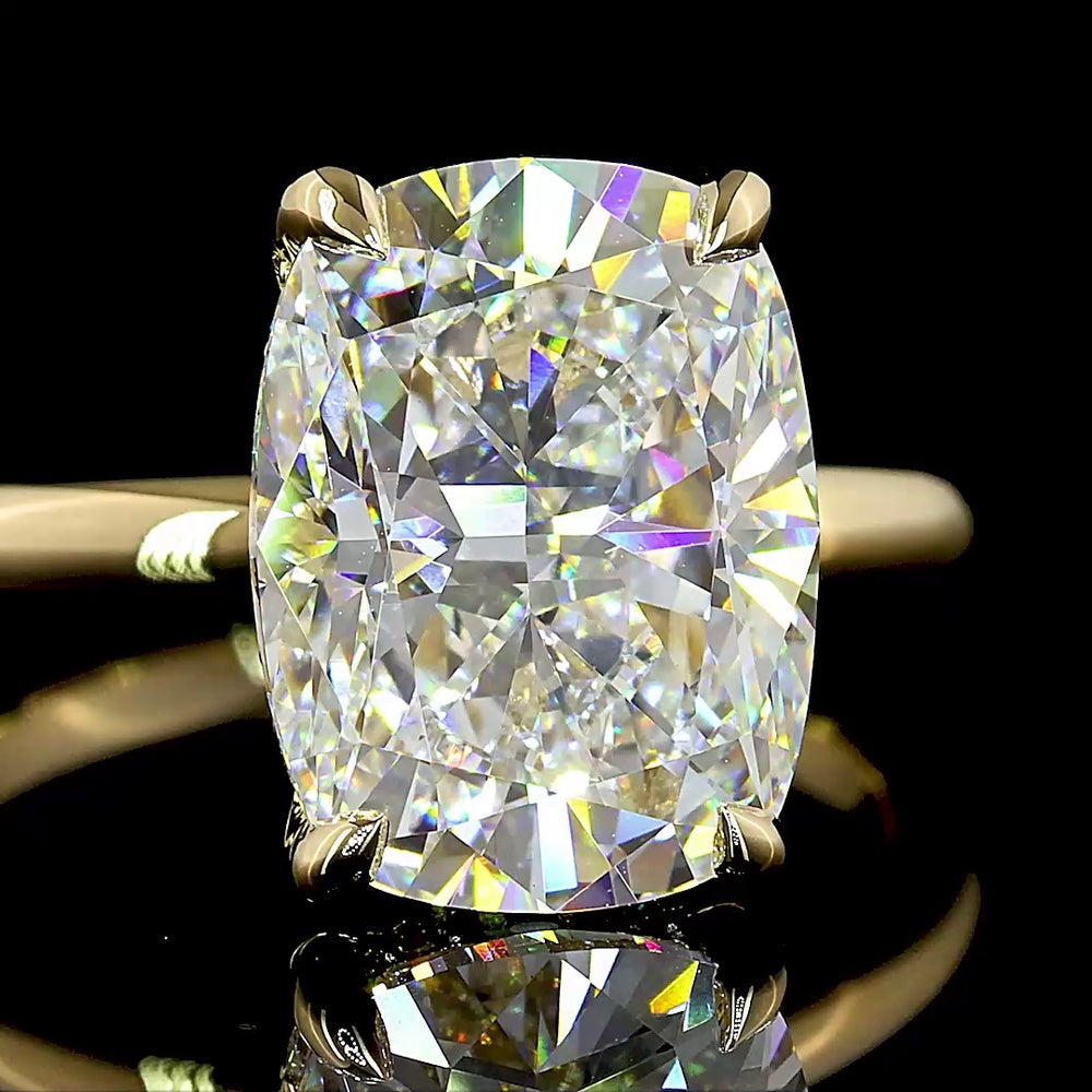 14K Yellow Gold Hidden Halo Ring with 5.20 Carat Cushion Brilliant Lab Diamond and 0.14 Carat Round Diamond Accents - IGI Certified E VVS2 - Covaloro Fine Jewelry