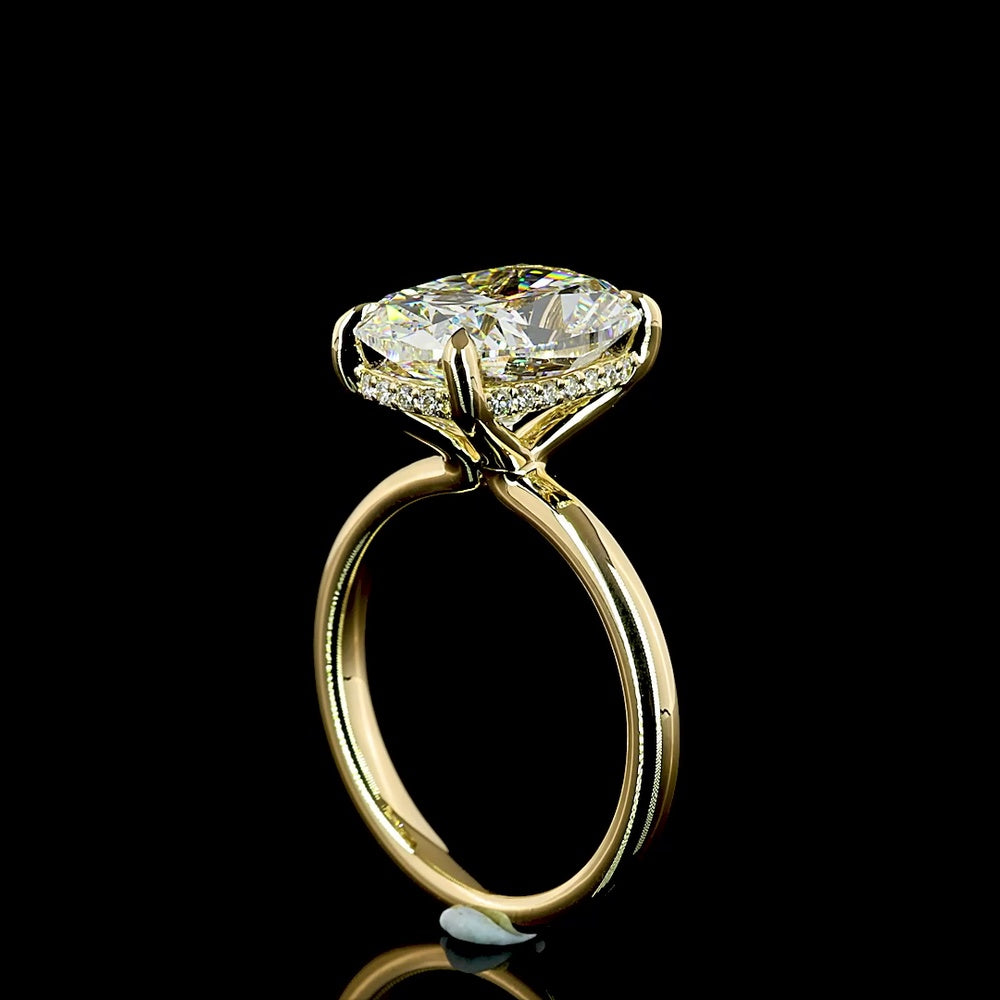 14K Yellow Gold Hidden Halo Ring with 5.20 Carat Cushion Brilliant Lab Diamond and 0.14 Carat Round Diamond Accents - IGI Certified E VVS2 - Covaloro Fine Jewelry