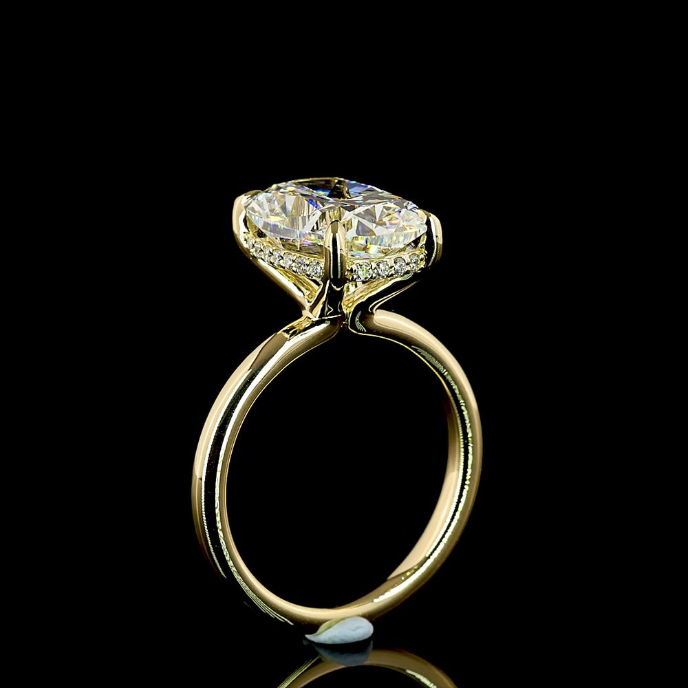 14K Yellow Gold Hidden Halo Ring with 5.20 Carat Cushion Brilliant Lab Diamond and 0.14 Carat Round Diamond Accents - IGI Certified E VVS2 - Covaloro Fine Jewelry