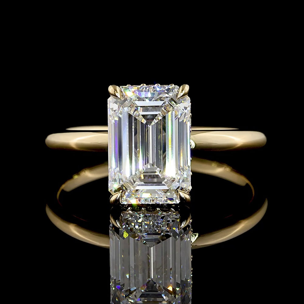 14K Yellow Gold Hidden Halo Ring with Emerald Cut Lab Diamond - 2.60 Carat Center Stone & 0.12 Carat Accent Diamonds - 2.72 Total Carat Weight - Covaloro Fine Jewelry