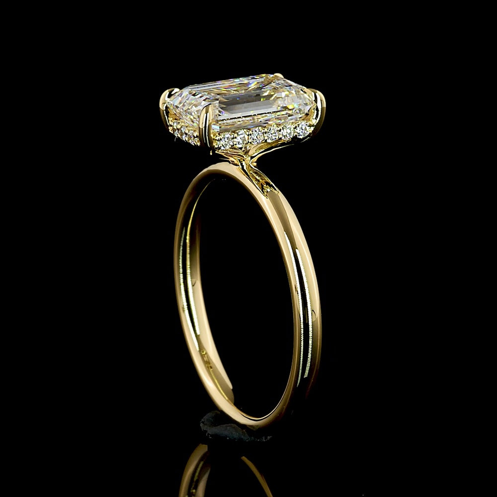 14K Yellow Gold Hidden Halo Ring with Emerald Cut Lab Diamond - 2.60 Carat Center Stone & 0.12 Carat Accent Diamonds - 2.72 Total Carat Weight - Covaloro Fine Jewelry