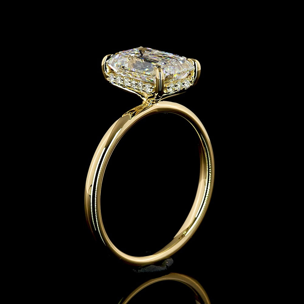 14K Yellow Gold Hidden Halo Ring with Emerald Cut Lab Diamond - 2.60 Carat Center Stone & 0.12 Carat Accent Diamonds - 2.72 Total Carat Weight - Covaloro Fine Jewelry