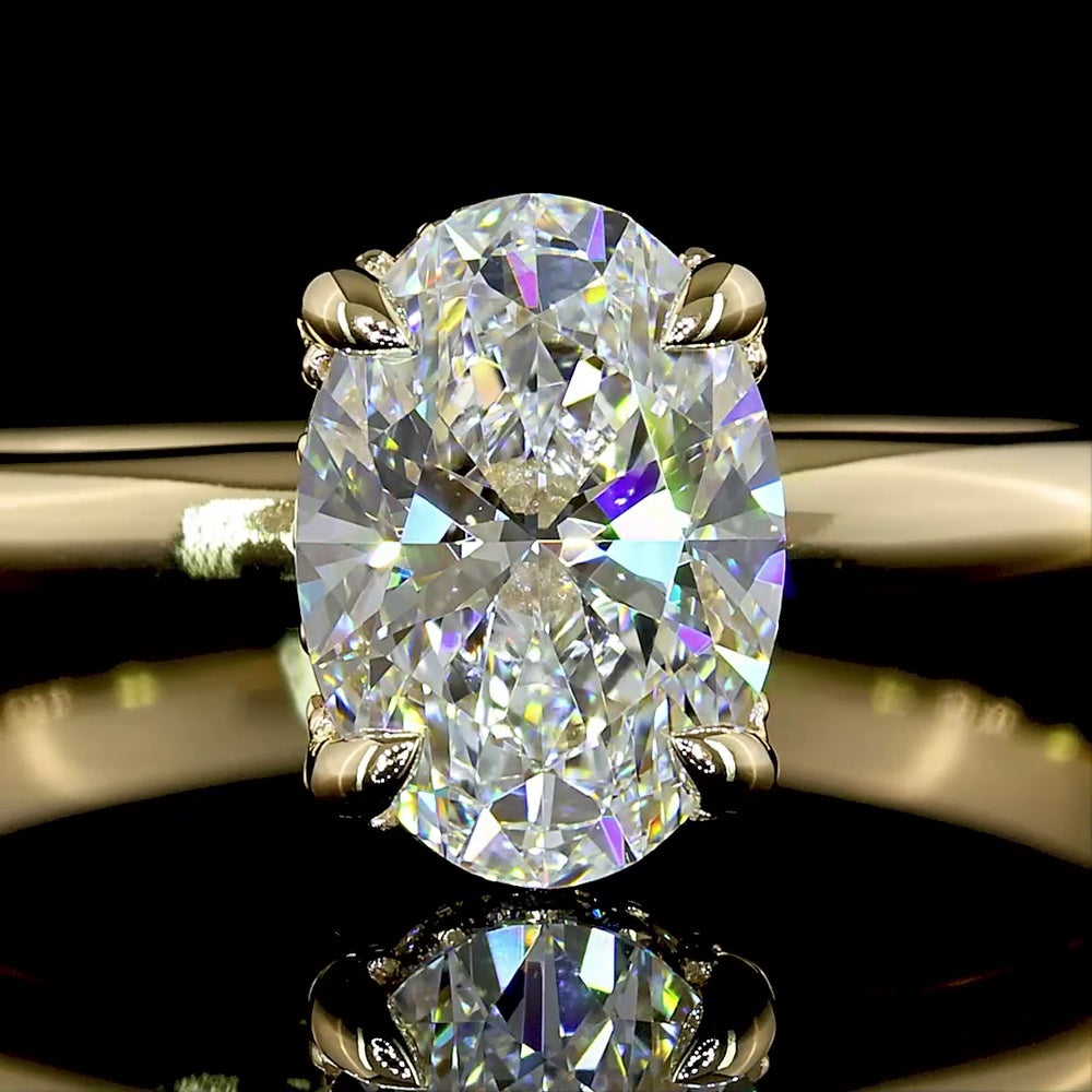 14K Yellow Gold Hidden Halo Ring with North-South 1.04 Carat Oval Lab Diamond, D VVS1 Clarity, IGI Certified - 1.12 Carat Total Diamond Weight - Covaloro Fine Jewelry