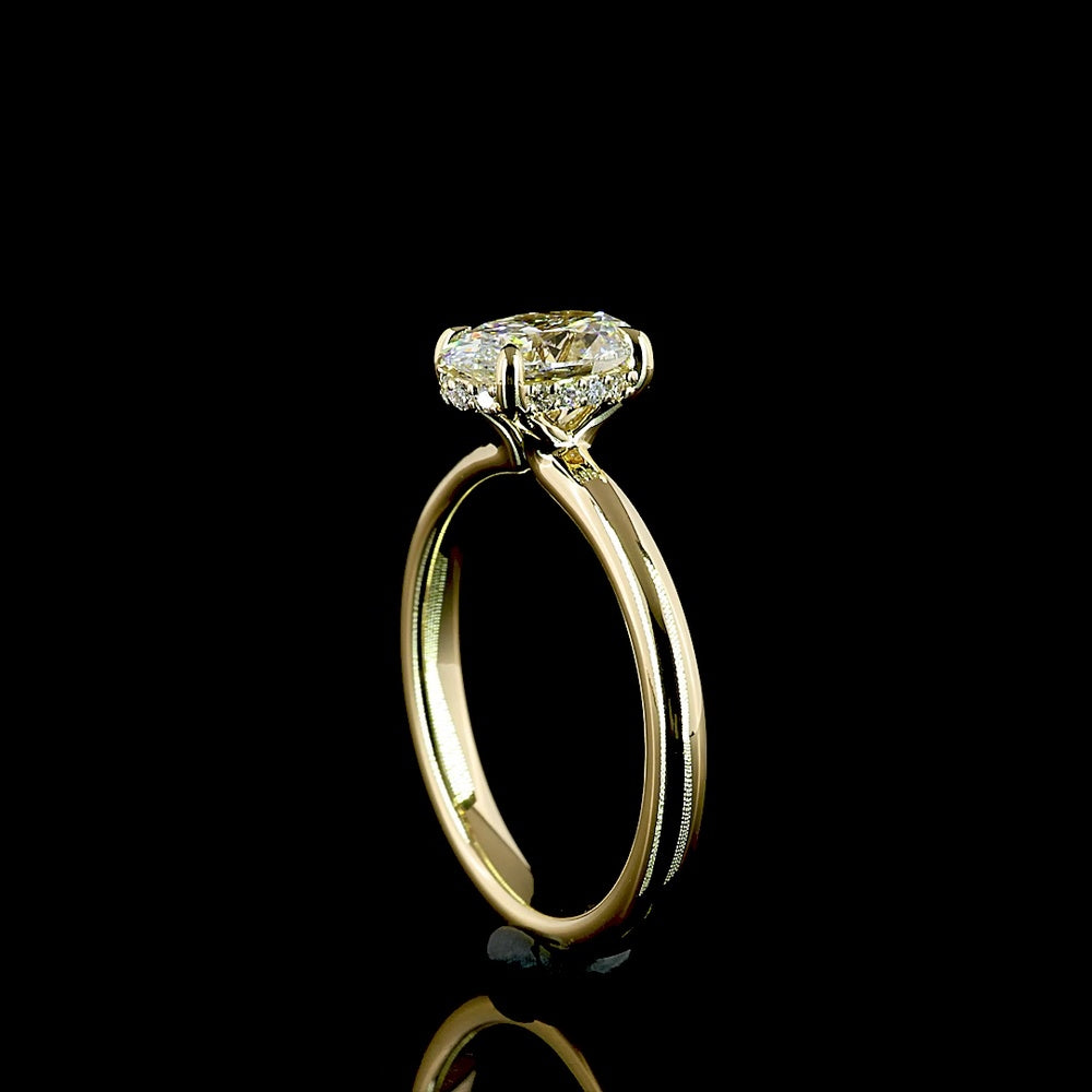 14K Yellow Gold Hidden Halo Ring with North-South 1.04 Carat Oval Lab Diamond, D VVS1 Clarity, IGI Certified - 1.12 Carat Total Diamond Weight - Covaloro Fine Jewelry