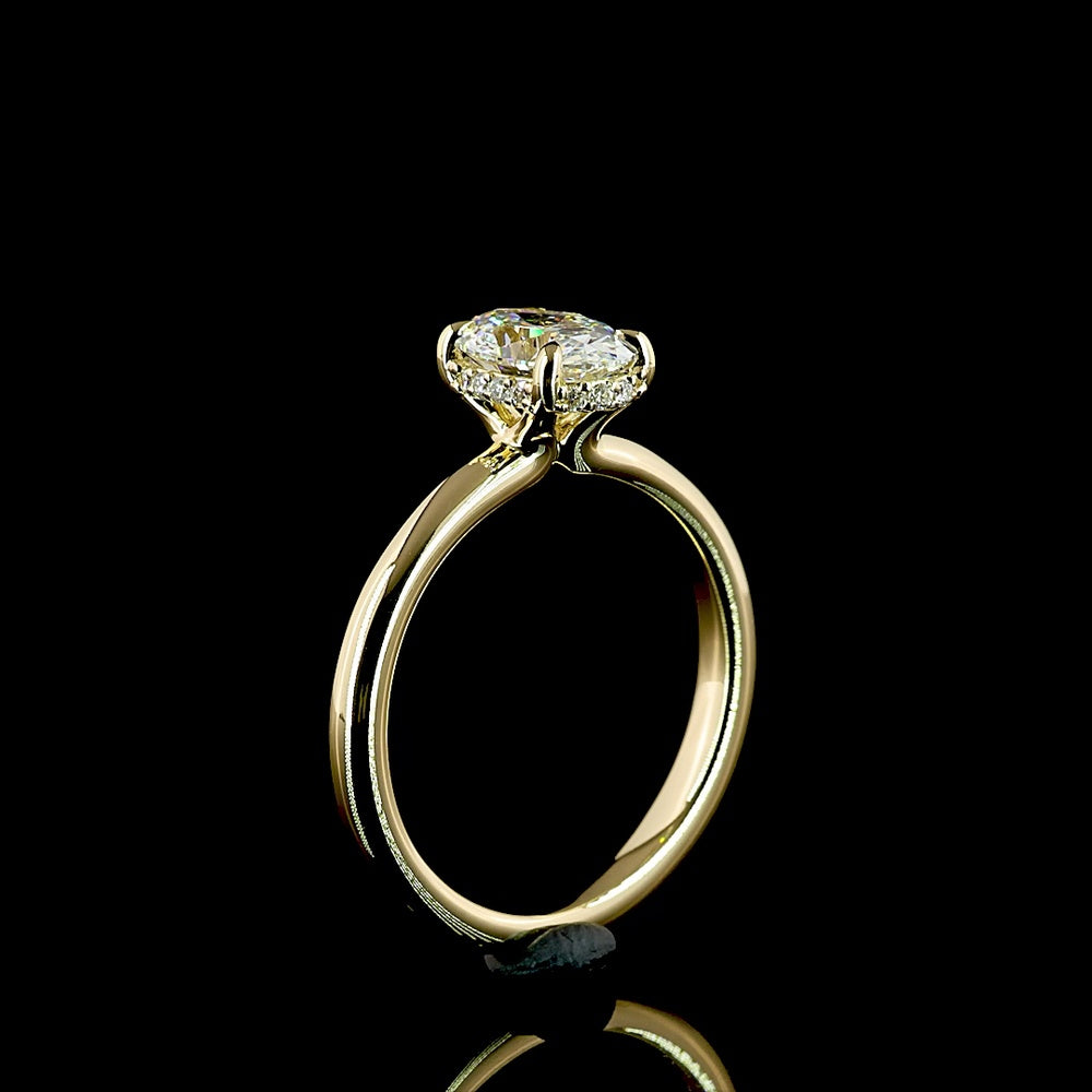 14K Yellow Gold Hidden Halo Ring with North-South 1.04 Carat Oval Lab Diamond, D VVS1 Clarity, IGI Certified - 1.12 Carat Total Diamond Weight - Covaloro Fine Jewelry
