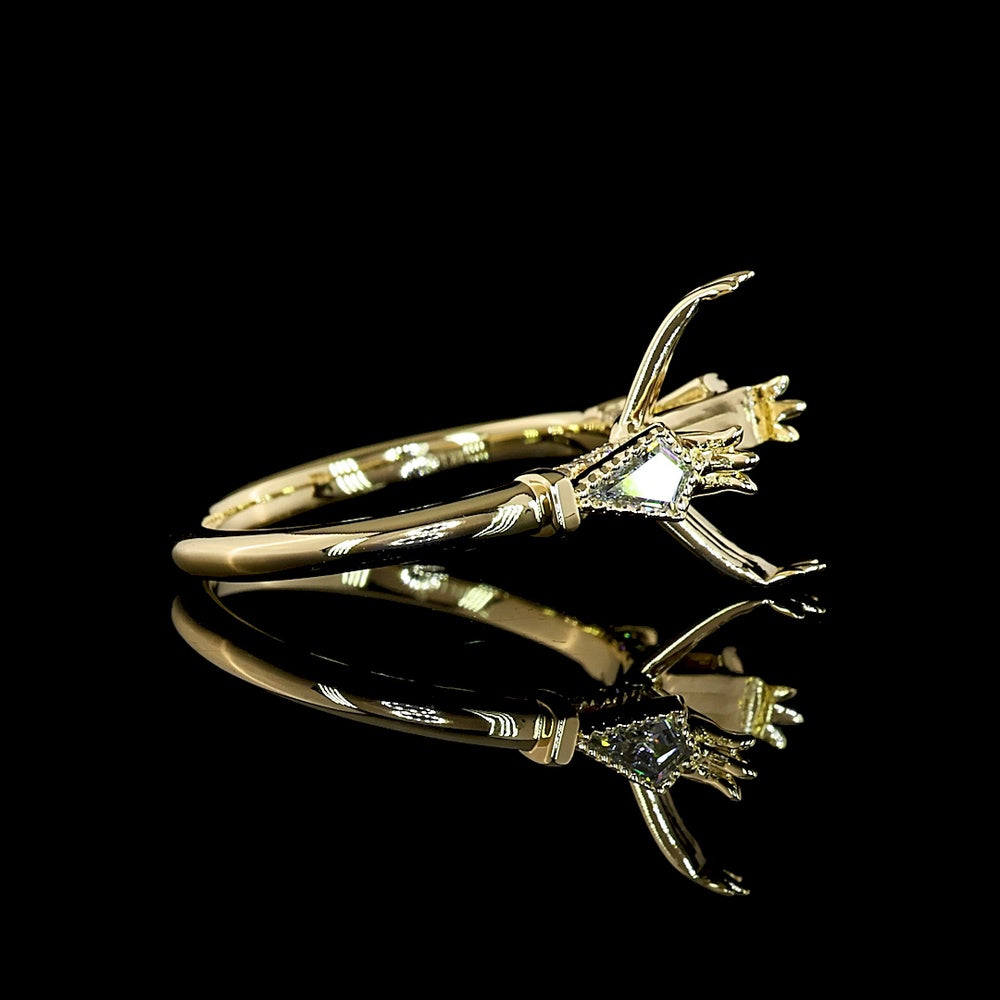 14K Yellow Gold Hidden Halo Ring with North-South Kite Shape Lab Diamonds - 0.29 Carat Total Weight (0.21 Carats Main, 0.08 Carats Accents) - Covaloro Fine Jewelry