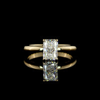 14K Yellow Gold Hidden Halo Ring with North-South Radiant Cut Lab D VVS2 Diamond - 1.11 Carats Total Diamond Weight - Covaloro Fine Jewelry