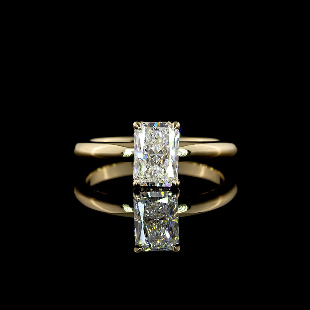 14K Yellow Gold Hidden Halo Ring with North-South Radiant Cut Lab D VVS2 Diamond - 1.11 Carats Total Diamond Weight - Covaloro Fine Jewelry