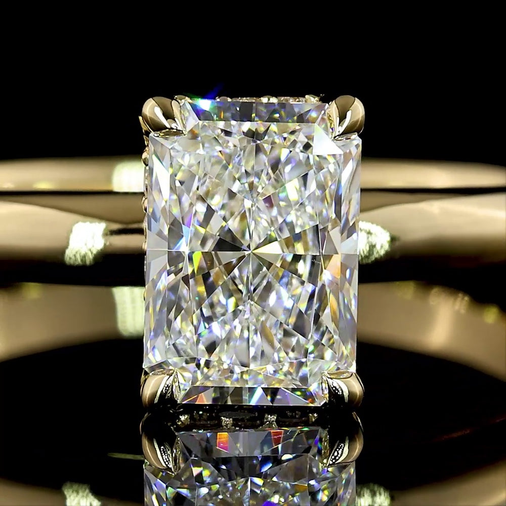 14K Yellow Gold Hidden Halo Ring with North-South Radiant Cut Lab D VVS2 Diamond - 1.11 Carats Total Diamond Weight - Covaloro Fine Jewelry
