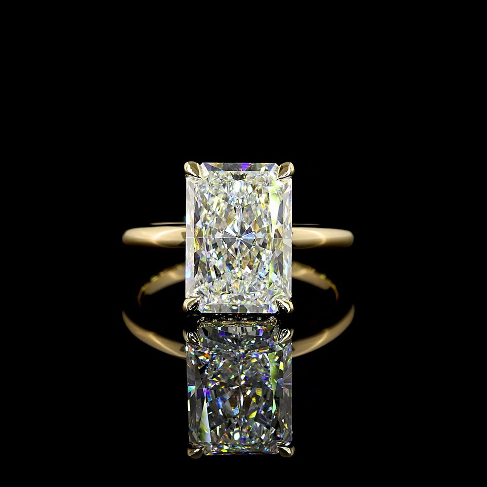 14K Yellow Gold Hidden Halo Ring with Radiant Cut Lab Diamond - 5.17 Carats Total Diamond Weight, D VVS2 Center Stone - Covaloro Fine Jewelry