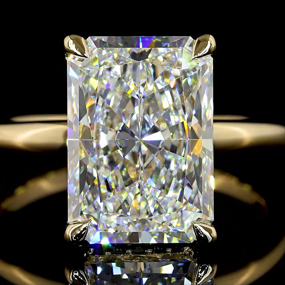 14K Yellow Gold Hidden Halo Ring with Radiant Cut Lab Diamond - 5.17 Carats Total Diamond Weight, D VVS2 Center Stone - Covaloro Fine Jewelry