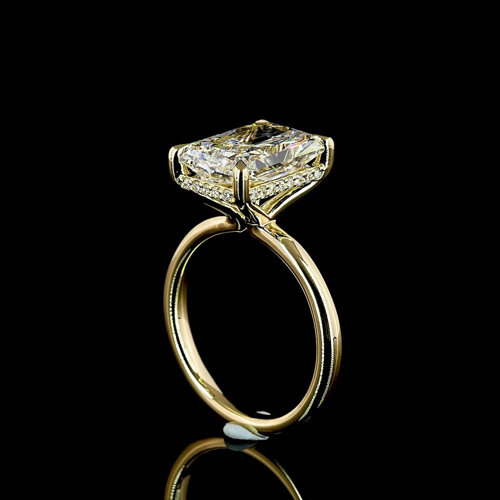 14K Yellow Gold Hidden Halo Ring with Radiant Cut Lab Diamond - 5.17 Carats Total Diamond Weight, D VVS2 Center Stone - Covaloro Fine Jewelry