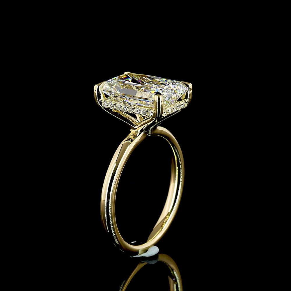 14K Yellow Gold Hidden Halo Ring with Radiant Cut Lab Diamond - 5.17 Carats Total Diamond Weight, D VVS2 Center Stone - Covaloro Fine Jewelry