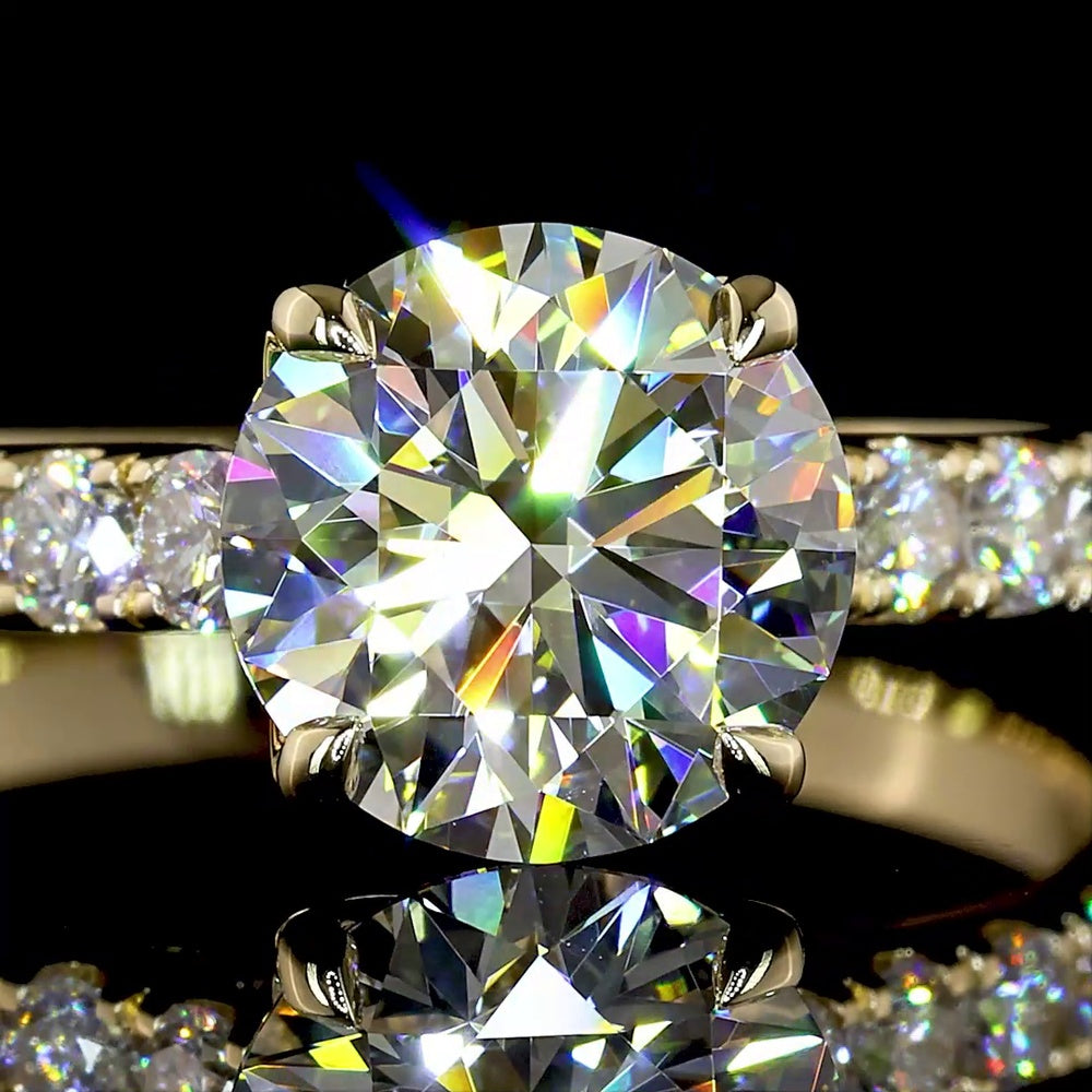 14K Yellow Gold Hidden Halo Ring with Round Brilliant Cut Lab Diamonds - 1.98 Carats Total Diamond Weight - Covaloro Fine Jewelry