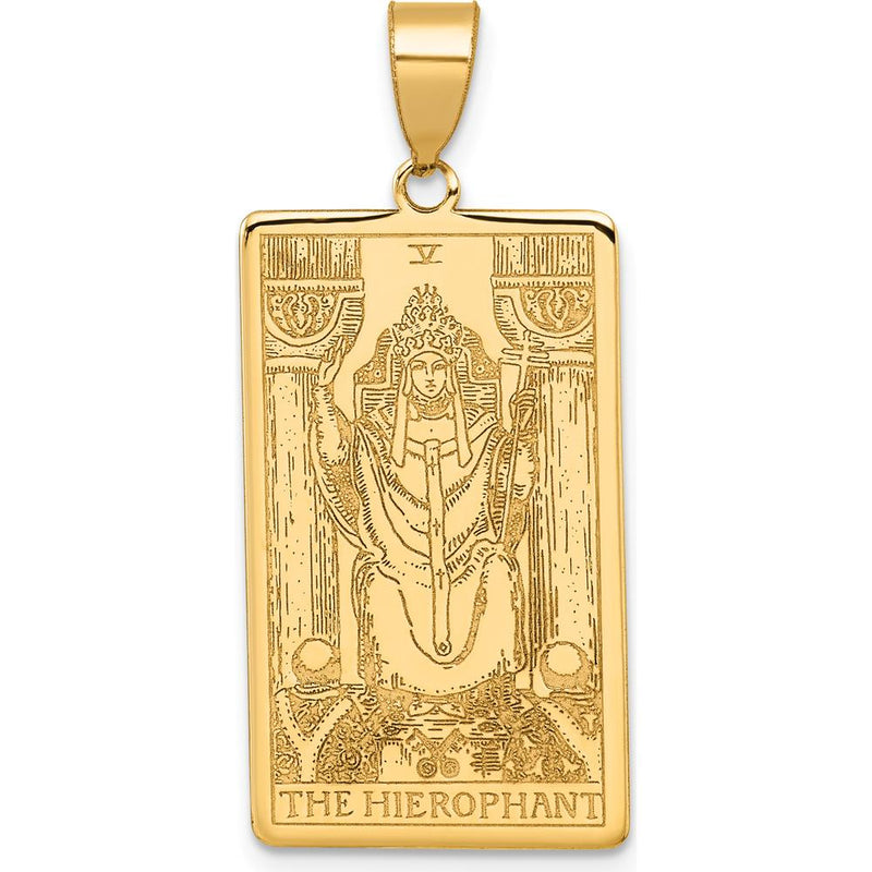 14K Yellow Gold Hierophant Tarot Card Pendant with Textured Design by Oro Pregiato