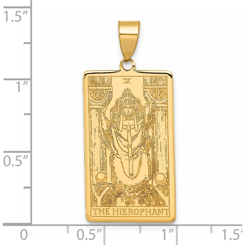 14K Yellow Gold Hierophant Tarot Card Pendant with Textured Design by Oro Pregiato