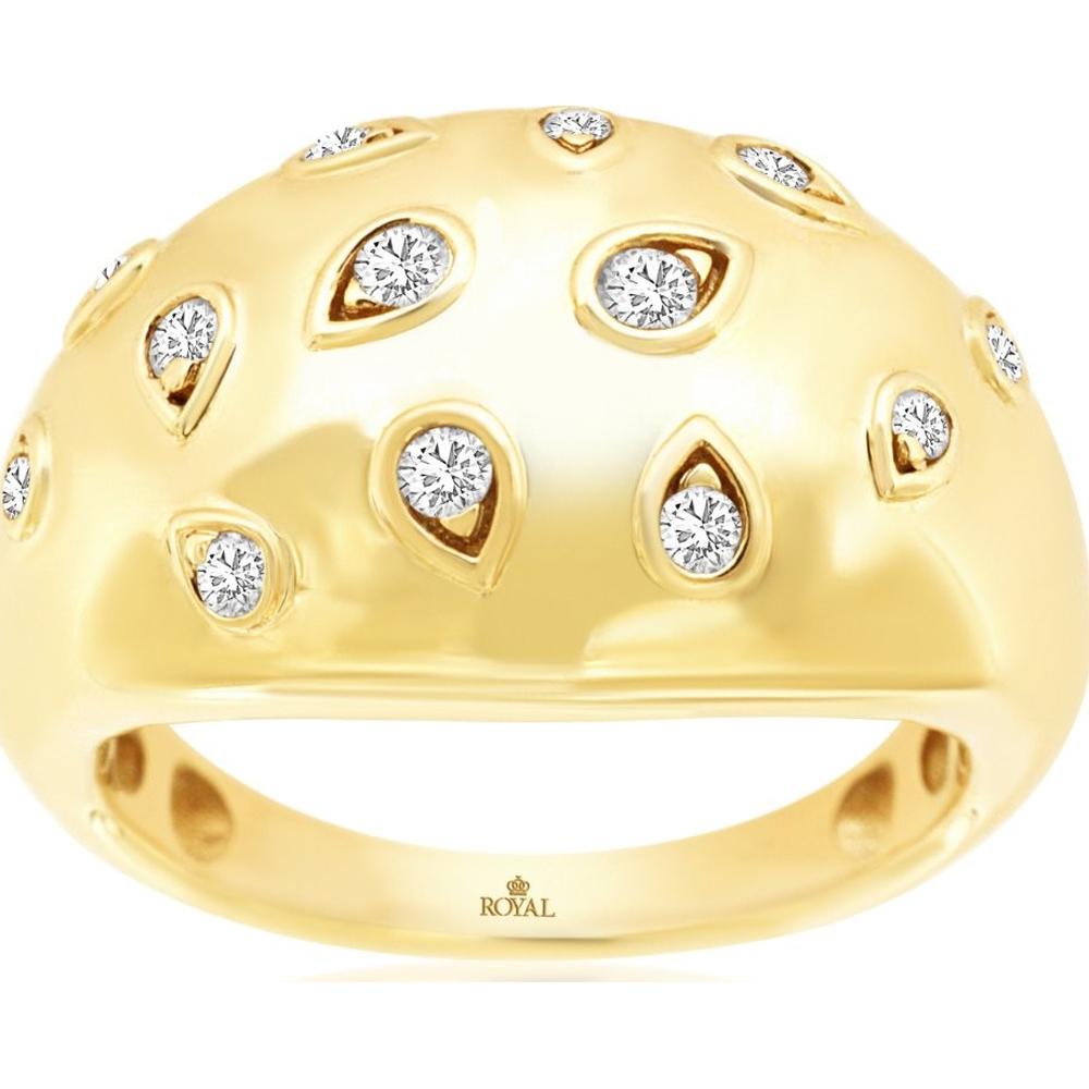 14K Yellow Gold High-Dome Ring with Flush-Set Round Brilliant Diamonds - 0.25 Carat Total Diamond Weight - Royal Jewelry