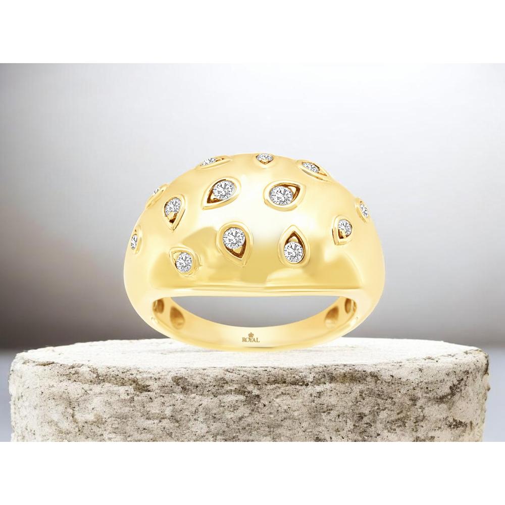 14K Yellow Gold High-Dome Ring with Flush-Set Round Brilliant Diamonds - 0.25 Carat Total Diamond Weight - Royal Jewelry