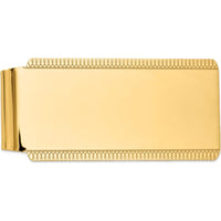14K Yellow Gold High Polish Money Clip with Textured Edge - Engravable Solid Accessory by Oro Pregiato