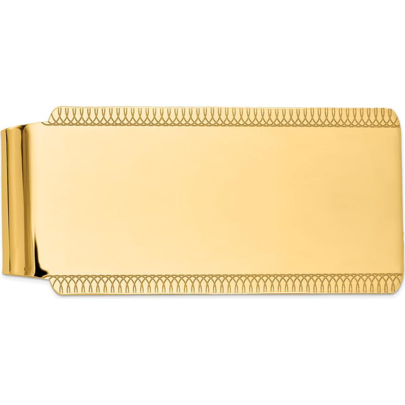 14K Yellow Gold High Polish Money Clip with Textured Edge - Engravable ...