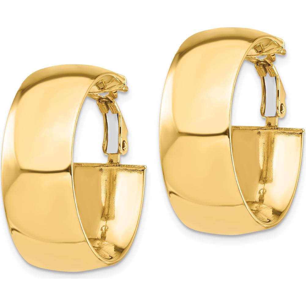 14K Yellow Gold High Polished 10mm Large Hoop Earrings with Omega Back Closure by Oro Pregiato