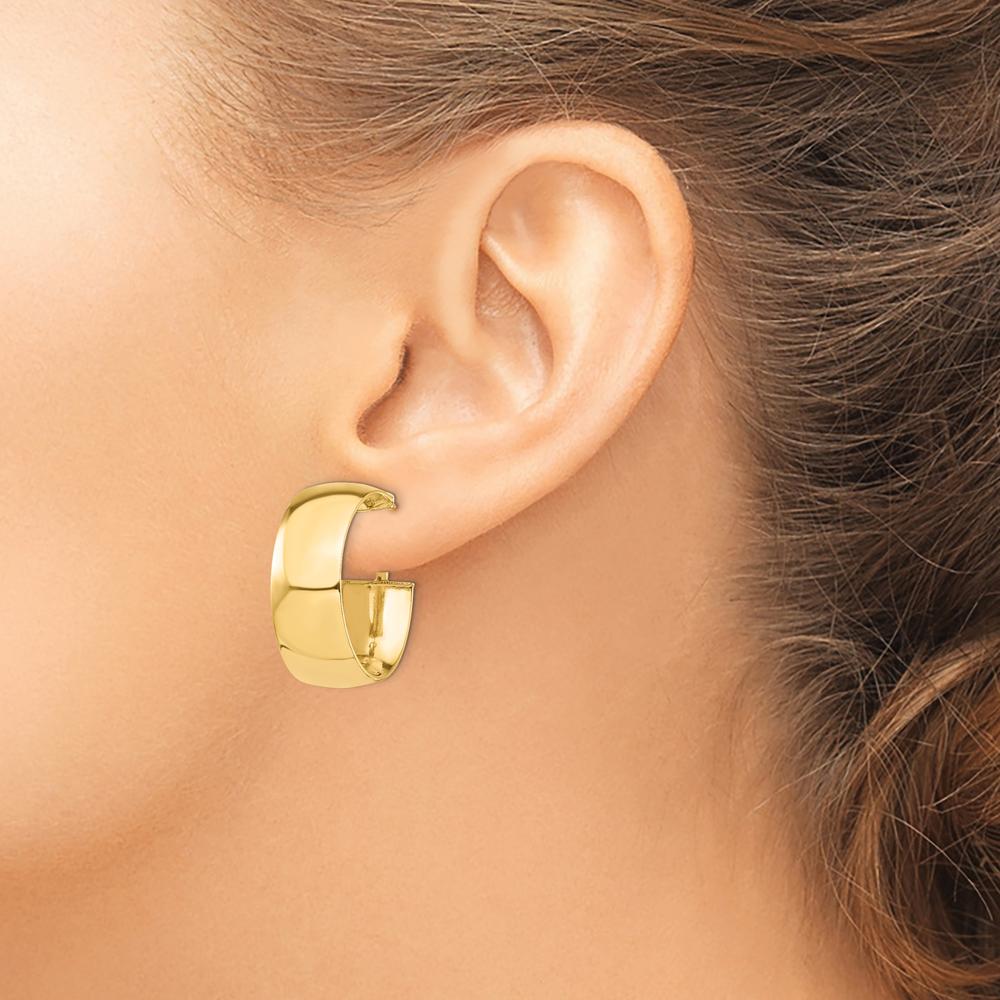 14K Yellow Gold High Polished 10mm Large Hoop Earrings with Omega Back Closure by Oro Pregiato