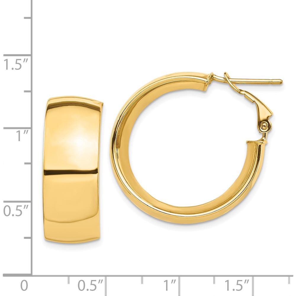 14K Yellow Gold High Polished 10mm Large Hoop Earrings with Omega Back Closure by Oro Pregiato