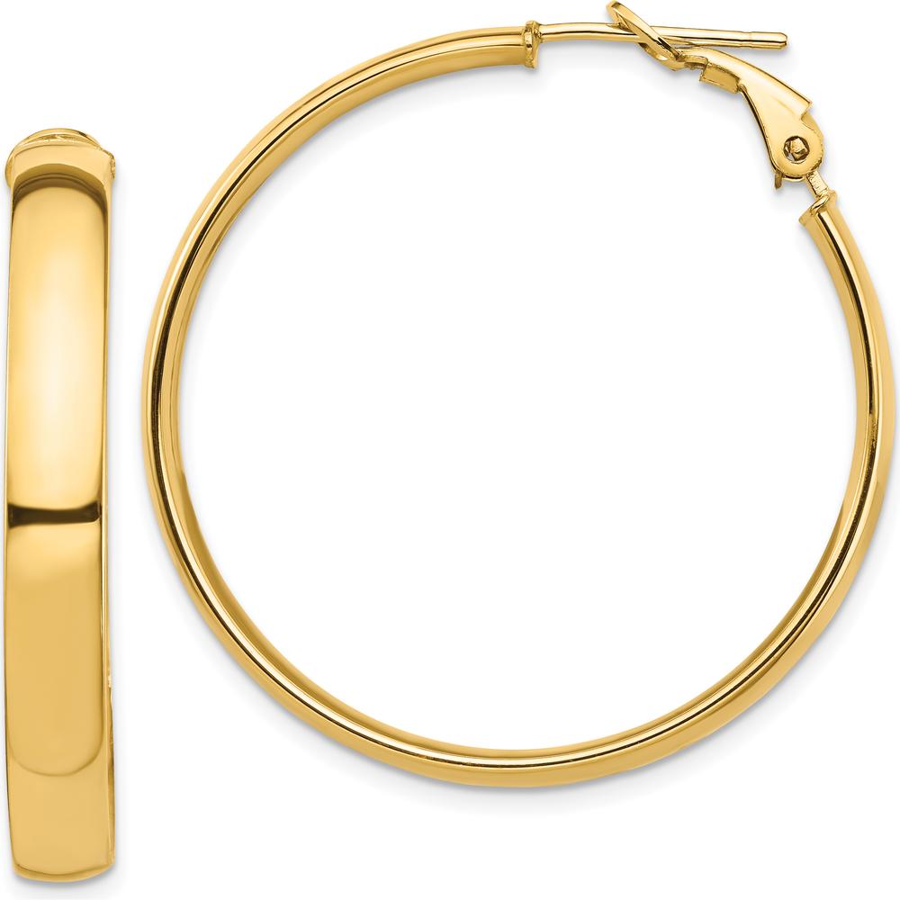 14K Yellow Gold High Polished 5mm Omega Back Hoop Earrings - 37.48mm Length by Oro Pregiato