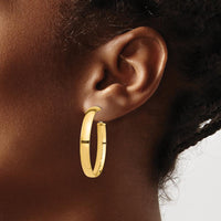 14K Yellow Gold High Polished 5mm Omega Back Hoop Earrings - 37.48mm Length by Oro Pregiato