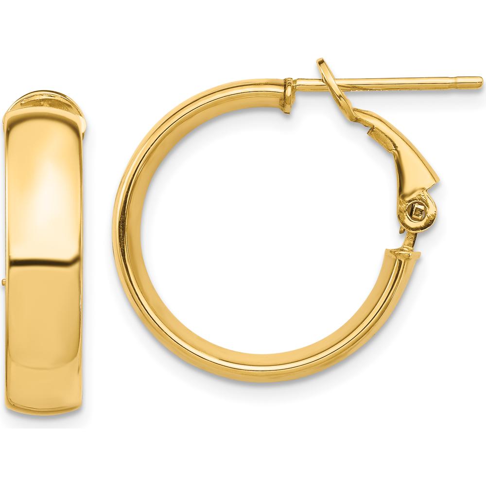 14K Yellow Gold High Polished 5mm Omega Back Hoop Earrings by Oro Pregiato