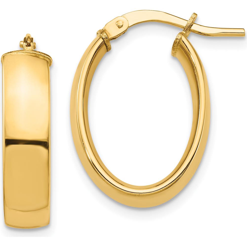 14K Yellow Gold High Polished 5mm Oval Hoop Earrings by 0