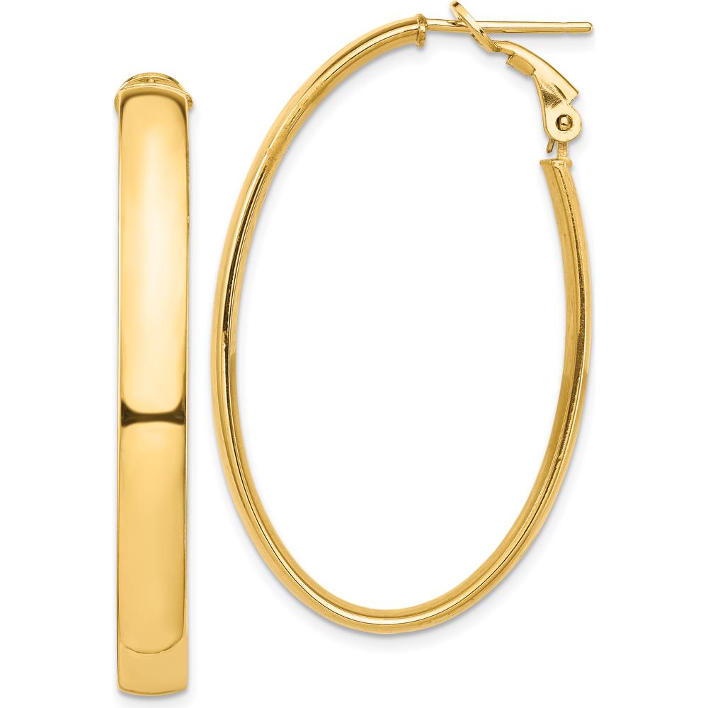 14K Yellow Gold High Polished 5mm Oval Omega Back Hoop Earrings - 44.31mm Length by Oro Pregiato
