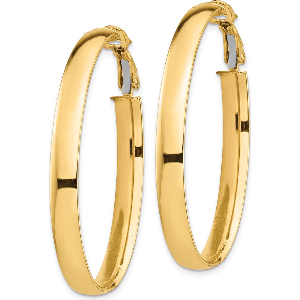 14K Yellow Gold High Polished 5mm Oval Omega Back Hoop Earrings - 44.31mm Length by Oro Pregiato