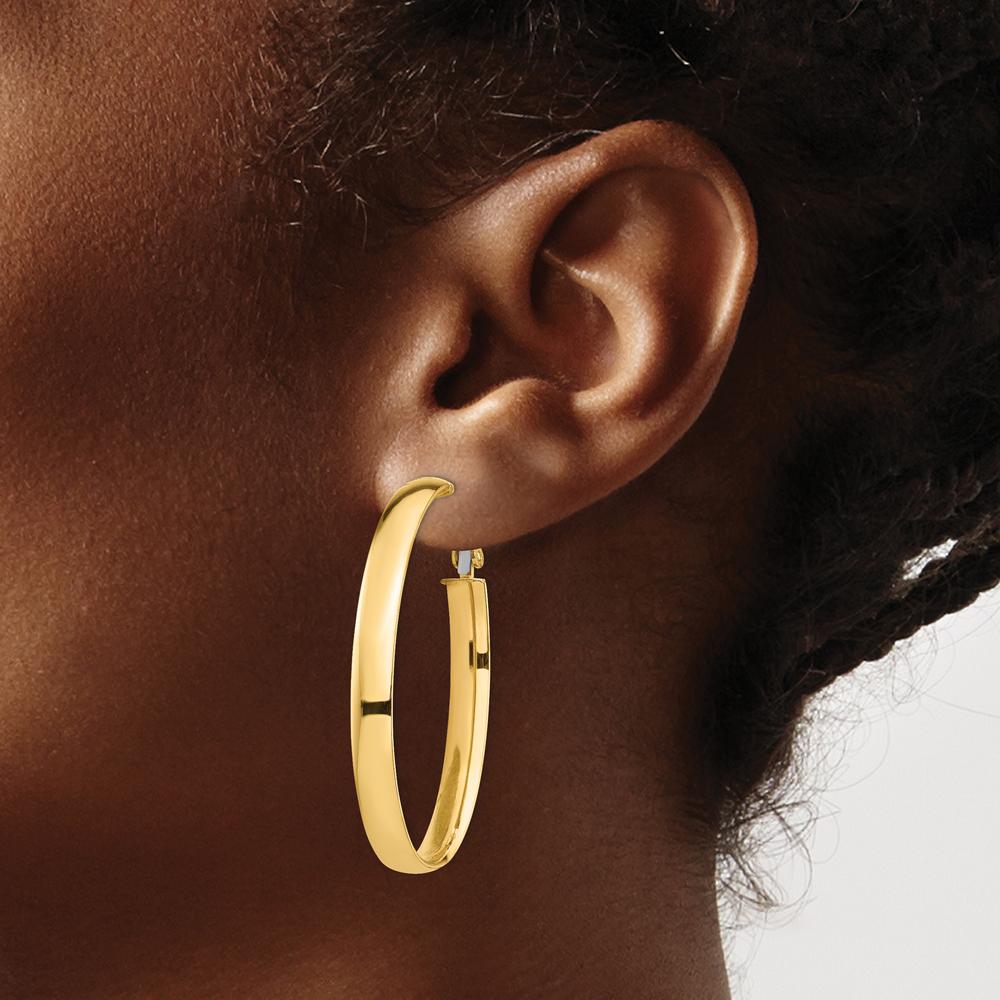 14K Yellow Gold High Polished 5mm Oval Omega Back Hoop Earrings - 44.31mm Length by Oro Pregiato