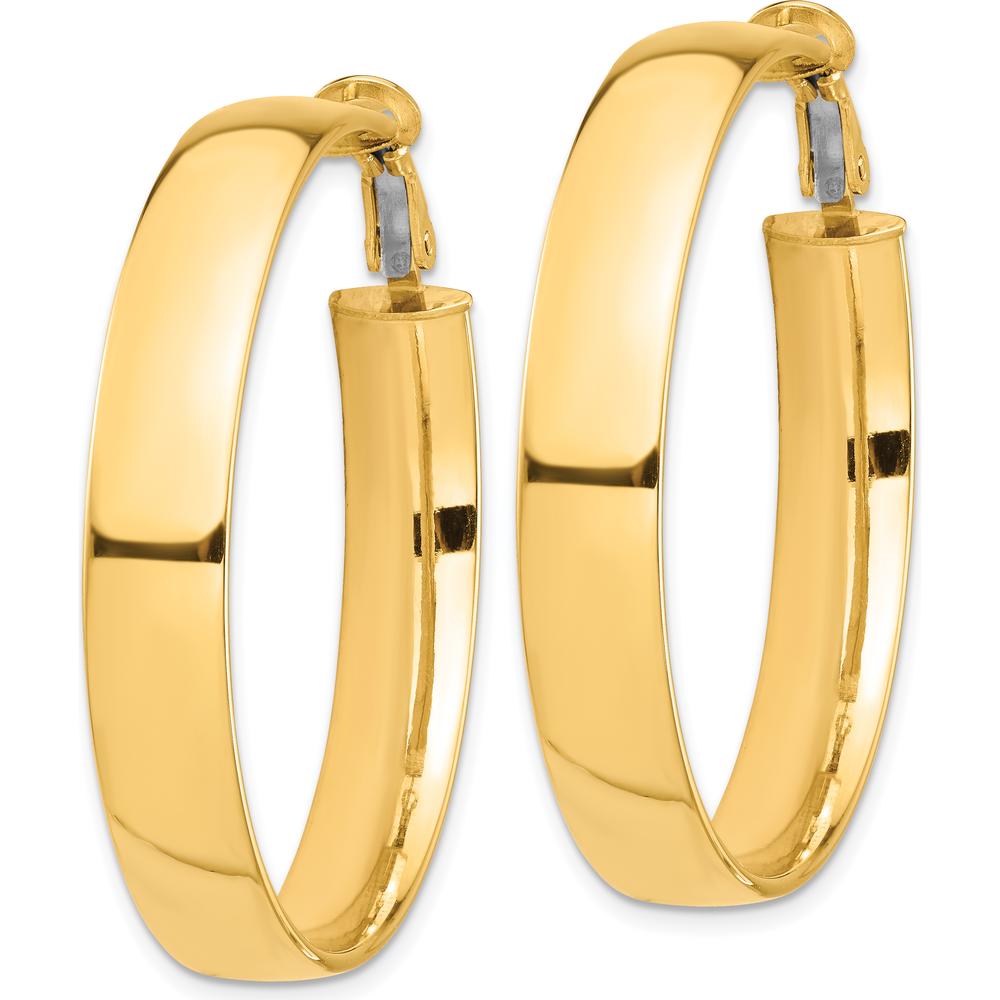 14K Yellow Gold High Polished 7mm Omega Back Hoop Earrings - 42mm Length by Oro Pregiato