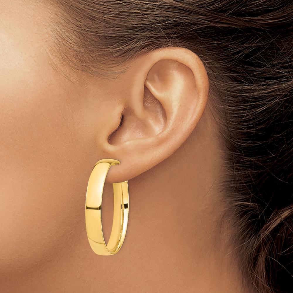 14K Yellow Gold High Polished 7mm Omega Back Hoop Earrings - 42mm Length by Oro Pregiato
