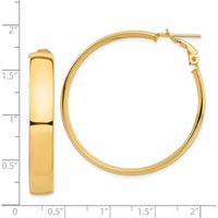 14K Yellow Gold High Polished 7mm Omega Back Hoop Earrings - 42mm Length by Oro Pregiato