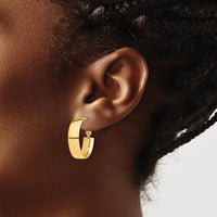 14K Yellow Gold High Polished 7mm Omega Back Hoop Earrings - Elegant Design by Oro Pregiato
