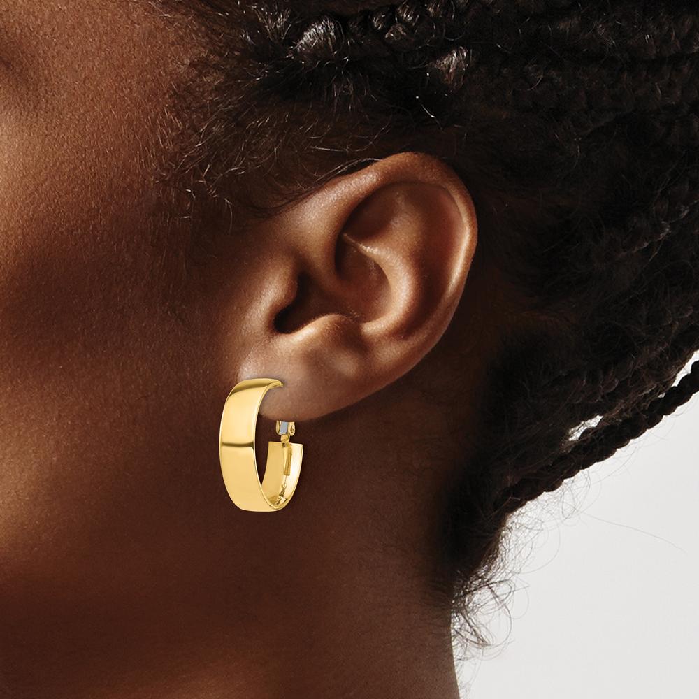 14K Yellow Gold High Polished 7mm Omega Back Hoop Earrings - Elegant Design by Oro Pregiato