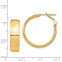 14K Yellow Gold High Polished 7mm Omega Back Hoop Earrings - Elegant Design by Oro Pregiato