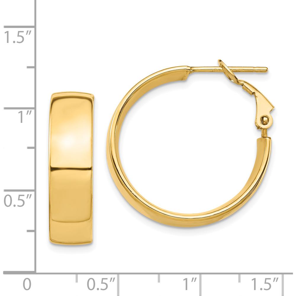 14K Yellow Gold High Polished 7mm Omega Back Hoop Earrings - Elegant Design by Oro Pregiato